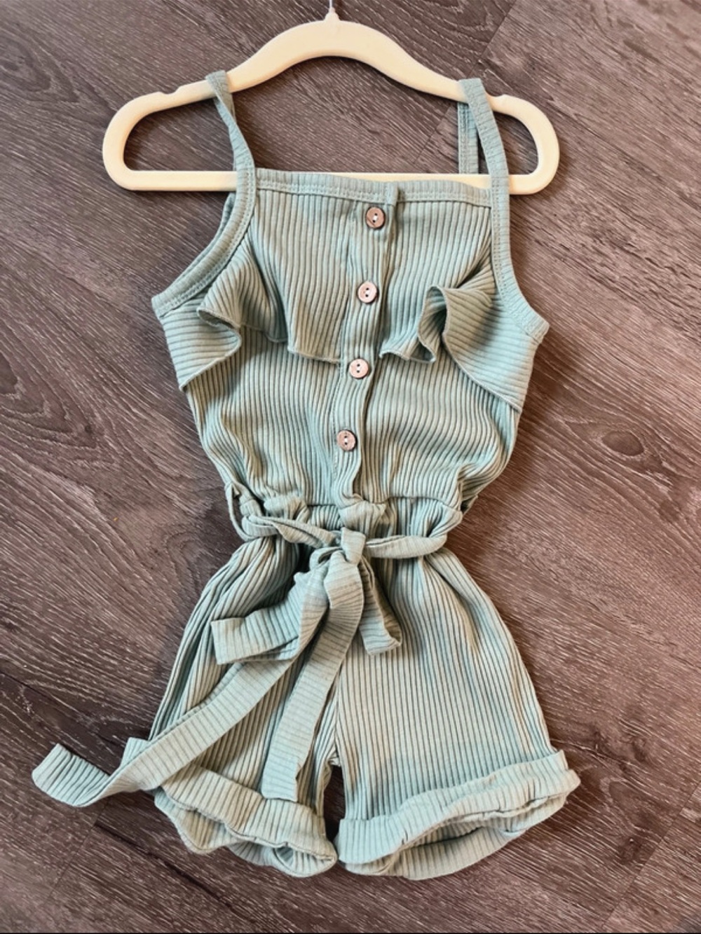 Amazon Girls Ribbed Sage Green Tie-Waist Romper